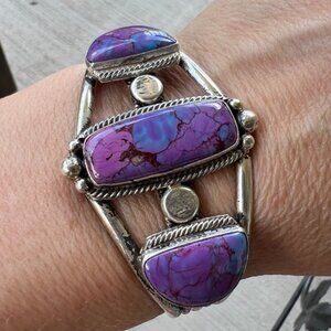 Running Bear Purple Turquoise and Silver 925 Vintage Rare Bracelet
